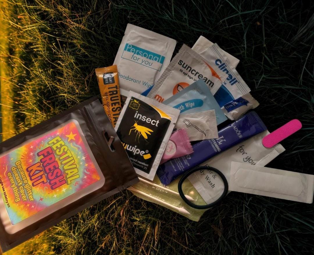 Festival Fresh Kit – Funny Festival Survival Pack | Travel-Size Toiletry Essentials | One-Use Hygiene Kit for Camping, Gigs & Parties