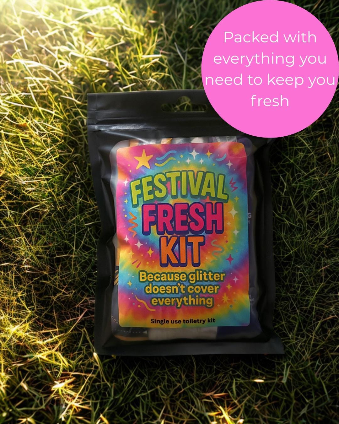 Festival Fresh Kit – Funny Festival Survival Pack | Travel-Size Toiletry Essentials | One-Use Hygiene Kit for Camping, Gigs & Parties