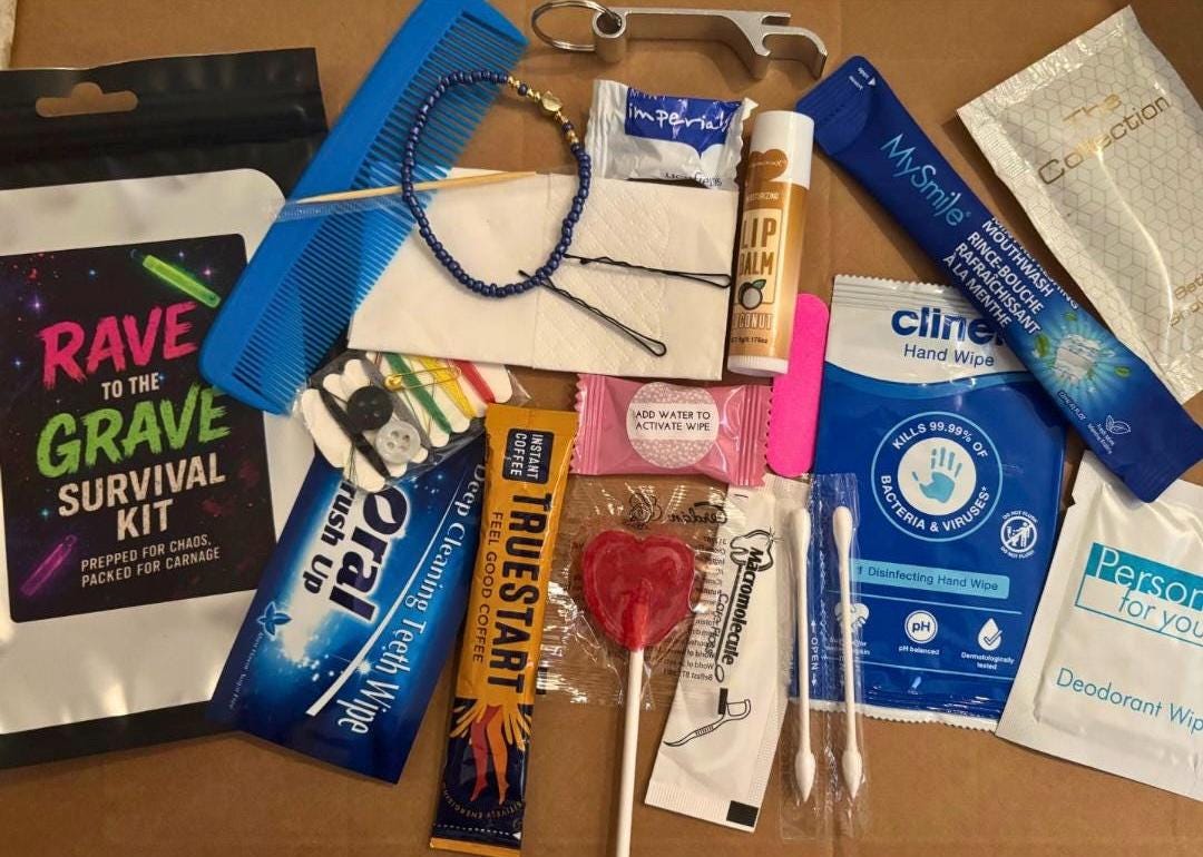 Rave Survival Kit | Festival Hangover Kit | Rave to the Grave Party Essentials | Clubbing Gift Bag