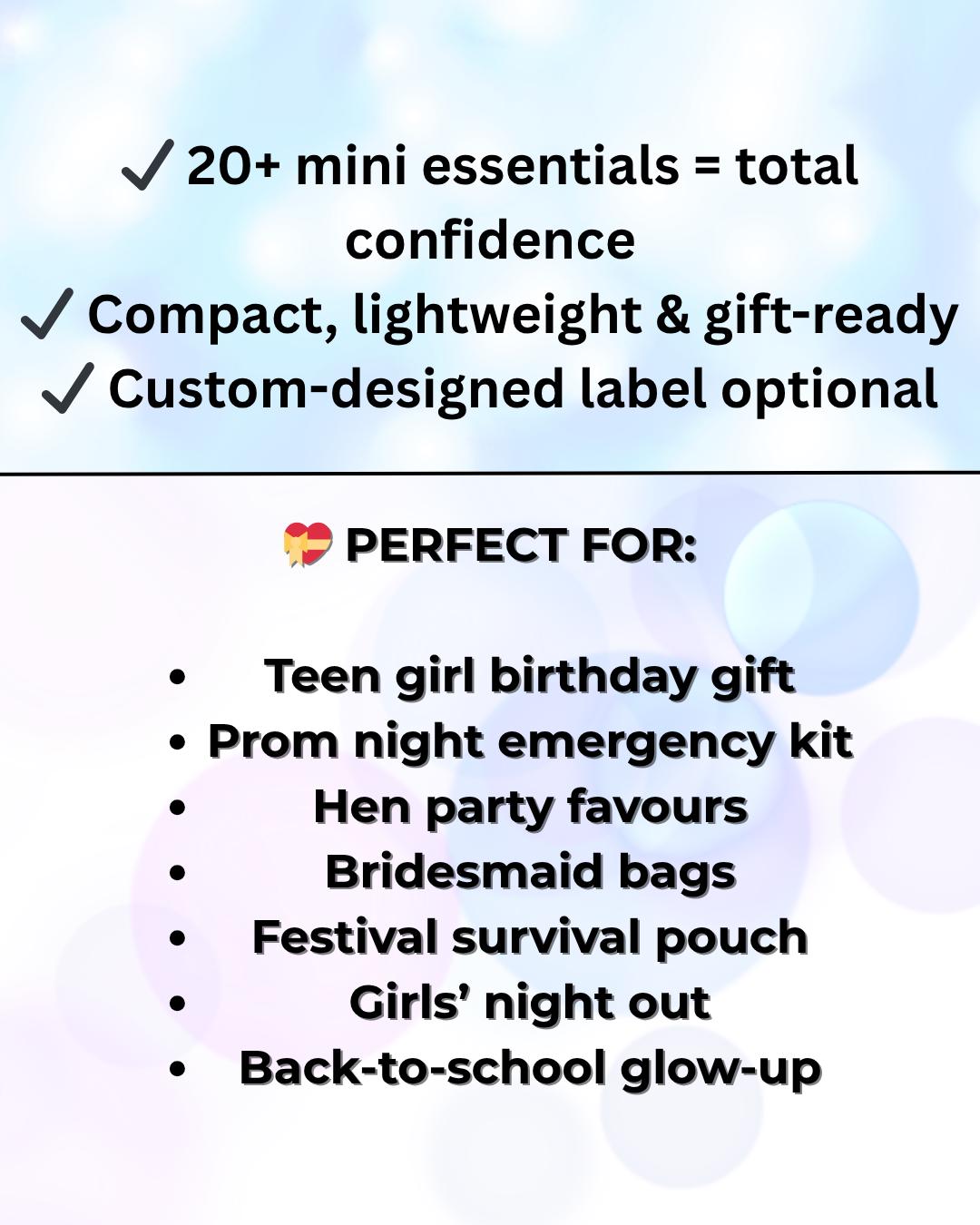 Emergency Baddie in a Bag Kit | Teen Girl Gift | Mini Essentials Survival Pack | Prom, Hen Party, Glow Up Kit | Self-Care Pouch